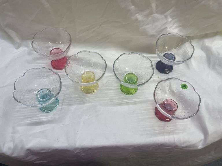 (6) Dessert Bowls with Colored Stems