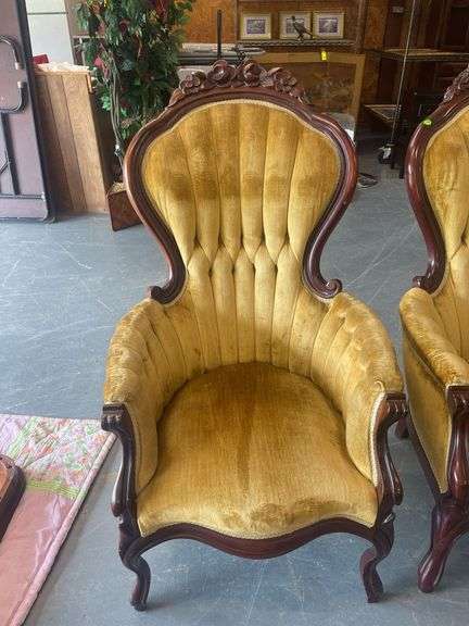Pair of High Back Velvet Victorian Chairs
