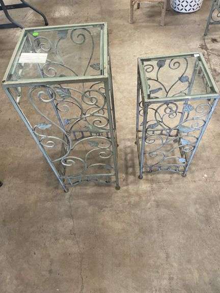 Pair of Glass Top Metal Plant Stands