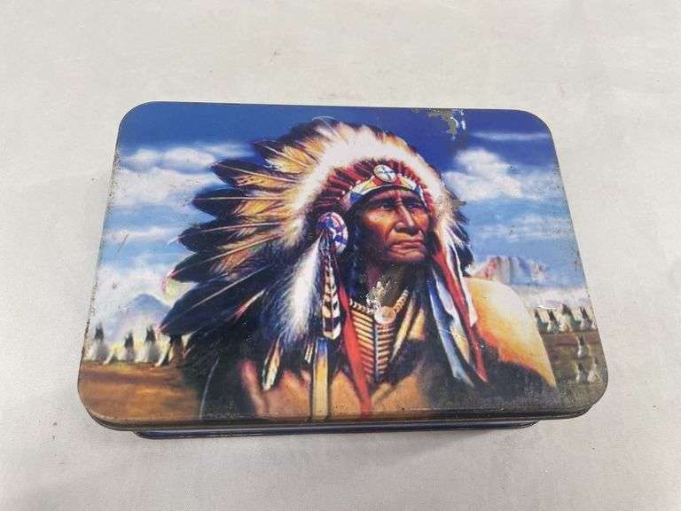 Collectible Native American Themed Pocket Knife with Tin