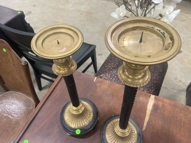 Pair of Decorative Brass and Marble Candlestick Holders