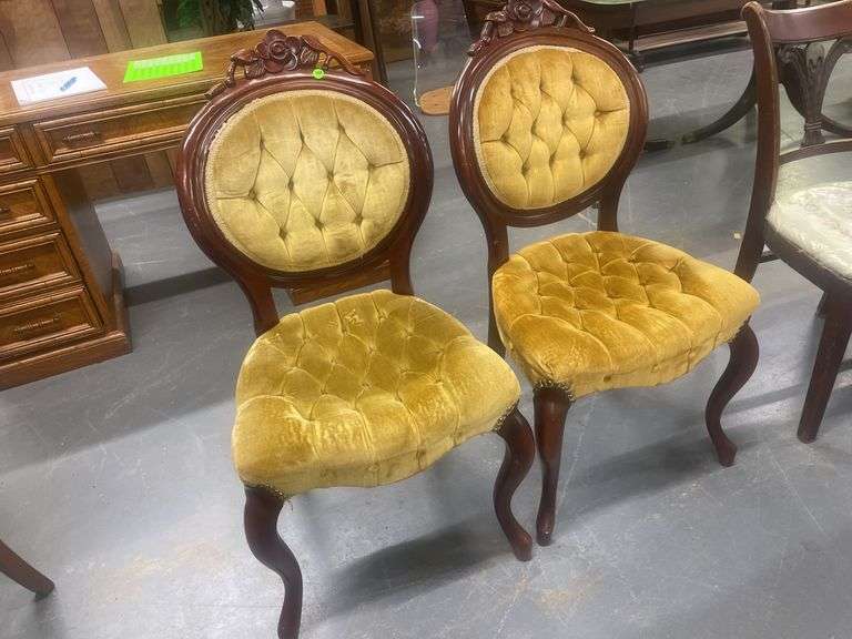 Pair of Tufted Upholstered Parlor Chairs