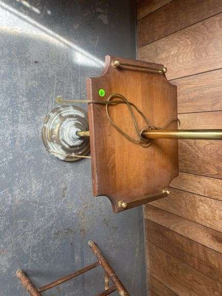 Wooden Side Table Floor Lamp with Lamp Shade