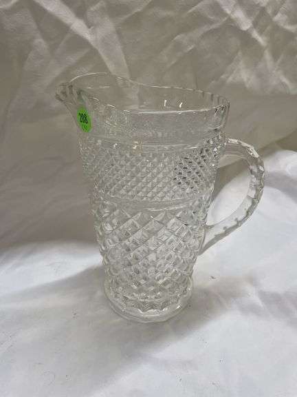 (2) Pressed Glass Pitchers and Leaded Crystal Napkin Holder