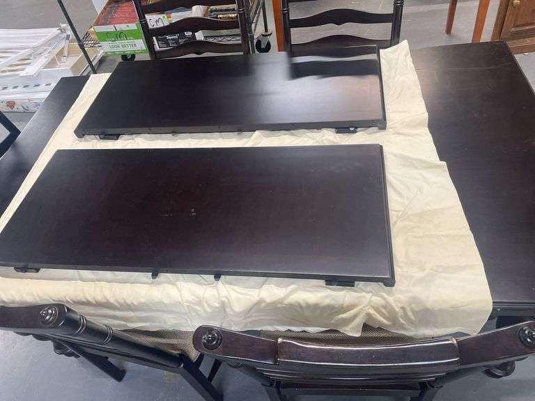 Dining Table with Six Ladder-Back Chairs and Two Leaves