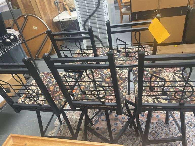 (5) Black Metal Swivel Bar Stools