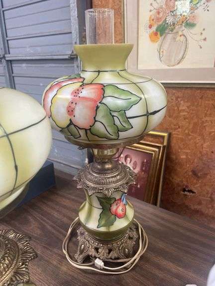 WORK, Pair of Vintage Hurricane Floral Lamps