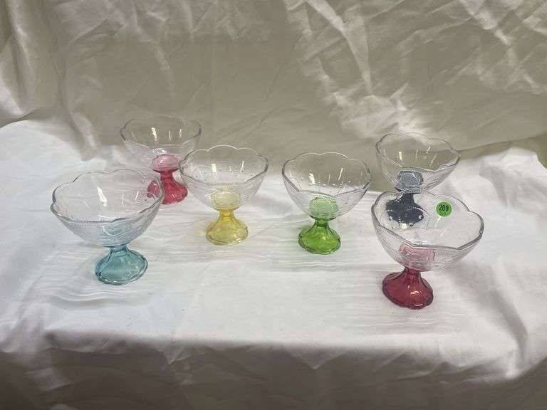 (6) Dessert Bowls with Colored Stems