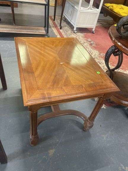 Wood Side Table with Parquetry Top