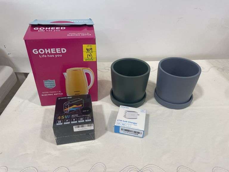 Kettle, Power Bank, Planters, and Charger