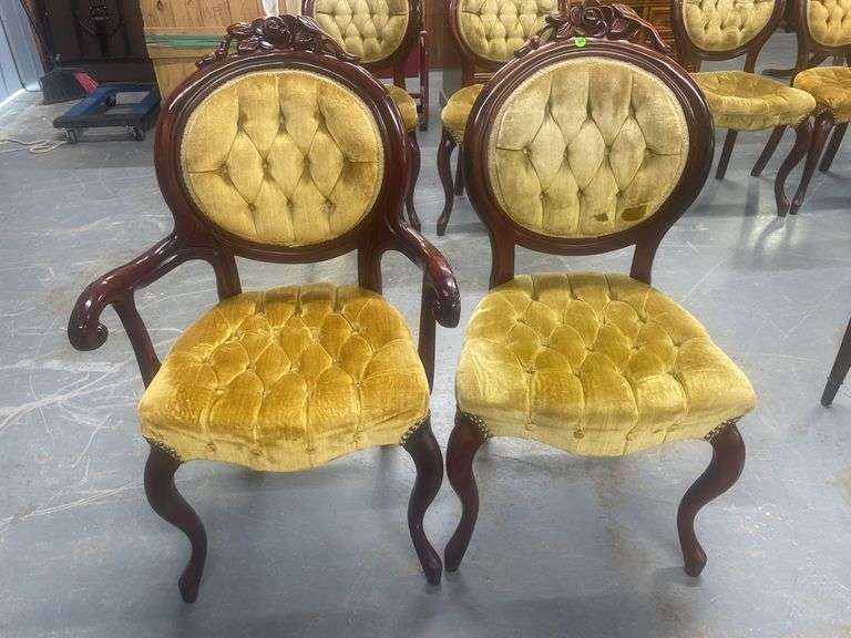 Set of Two Parlor Chairs with Gold Upholstery