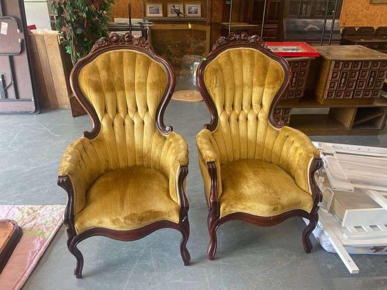 Pair of High Back Velvet Victorian Chairs