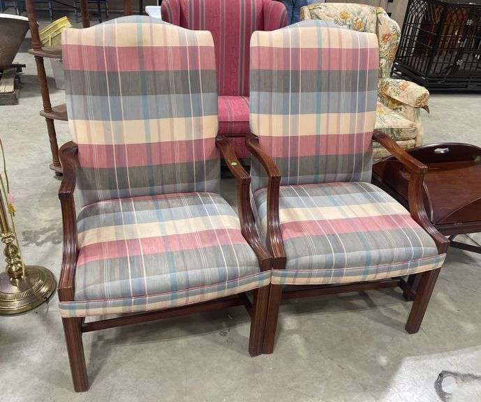 Pair of Accent Arm Chairs with Plaid Upholstery image