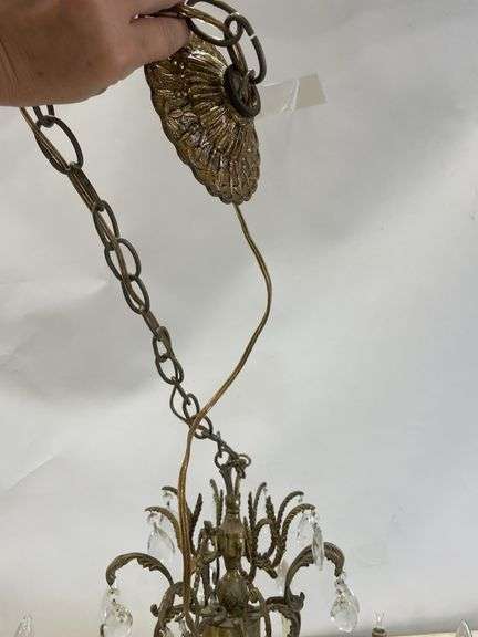 Brass and Crystal Chandelier with Bulbs