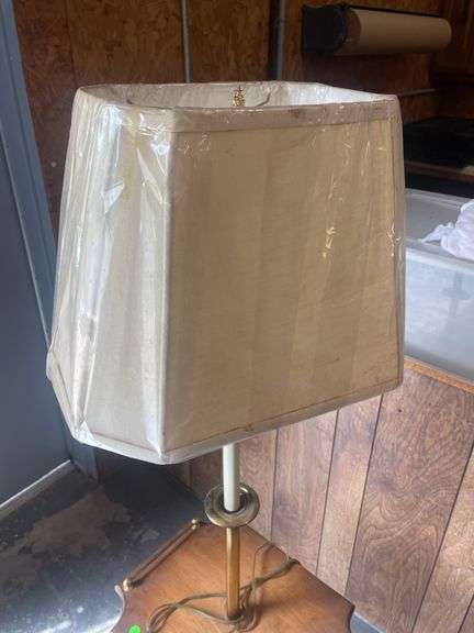 Wooden Side Table Floor Lamp with Lamp Shade