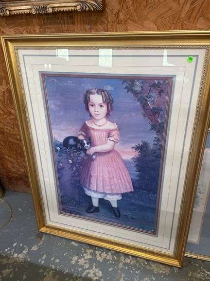 Folk Art Print of a Girl with Cat