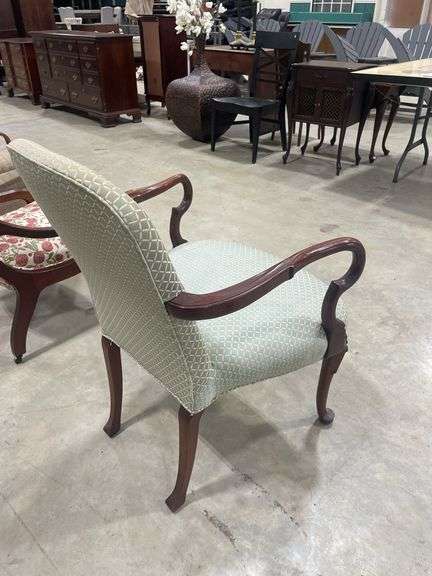 Upholstered Armchair with Carved Legs