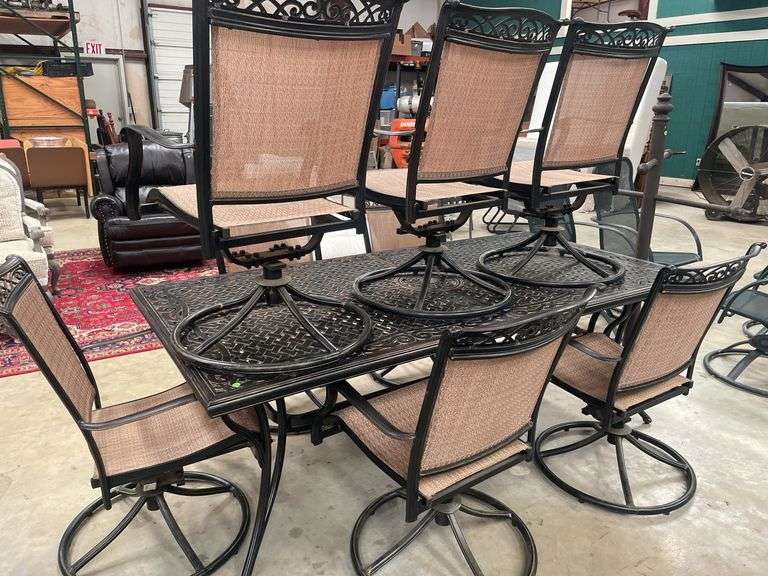 Outdoor Dining Set with Table and Eight Swivel Chairs