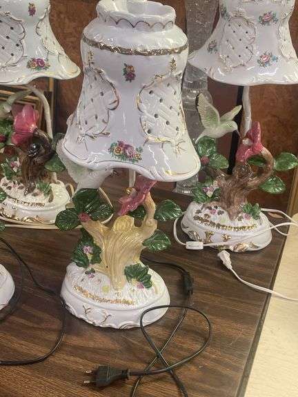 (4) Porcelain Hummingbird Accent Lamps, Works
