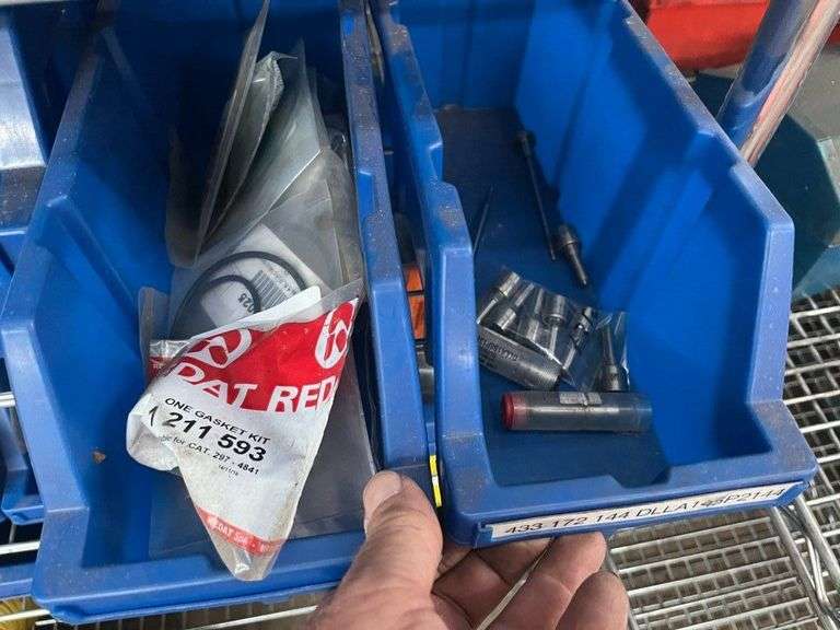 Rolling Shelf with Blue Plastic Tubs