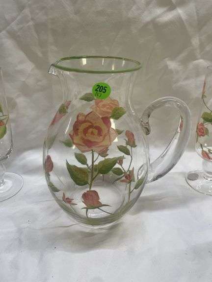 Floral Pitcher with (4) Glasses