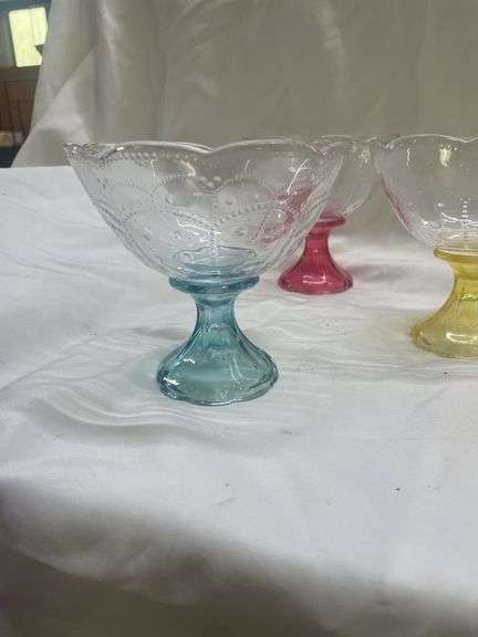 (6) Dessert Bowls with Colored Stems