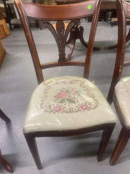 Pair of Wooden Chairs with Floral Seats