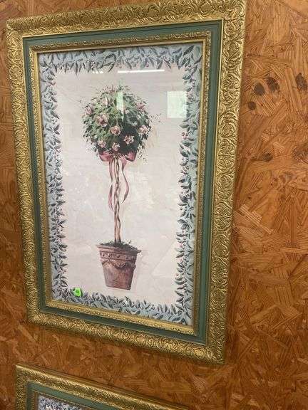 Pair of Framed Floral Topiary Prints