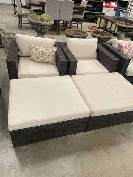 (2) Wicker Outdoor Patio Chairs with Ottomans