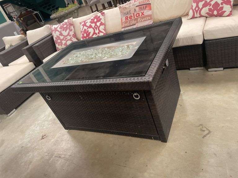 Wicker Outdoor Fire Pit Table with Glass Beads