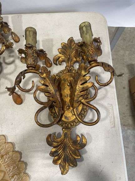 Gold Wall Sconces and Ceiling Light Fixture with Parts