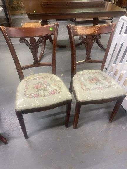 Pair of Wooden Chairs with Floral Seats