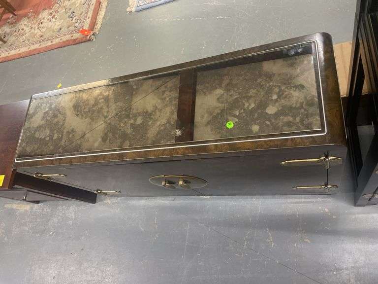 Asian Style Credenza with Smoke Glass Top