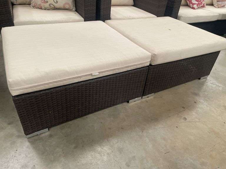 (2) Wicker Outdoor Patio Chairs with Ottomans