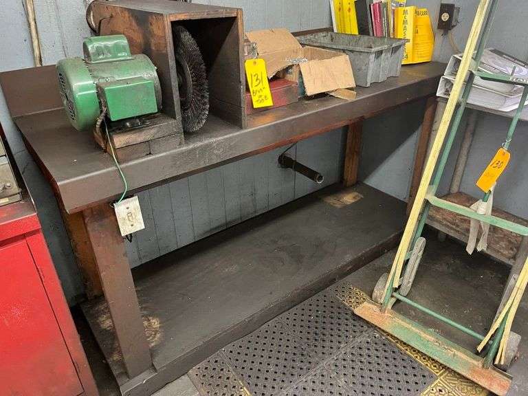 Wood Frame Metal Top Table & Contents