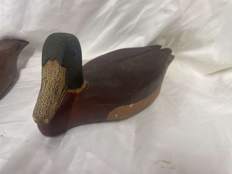 (2) Hand Carved Wooden Duck Decoys, Signed
