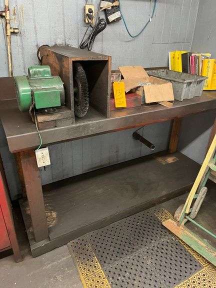 Wood Frame Metal Top Table & Contents