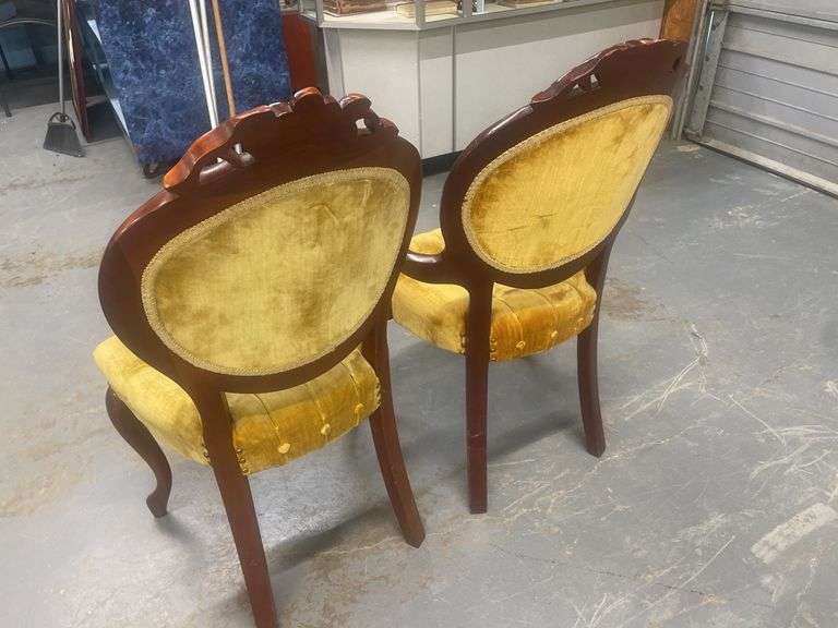 Set of Two Parlor Chairs with Gold Upholstery