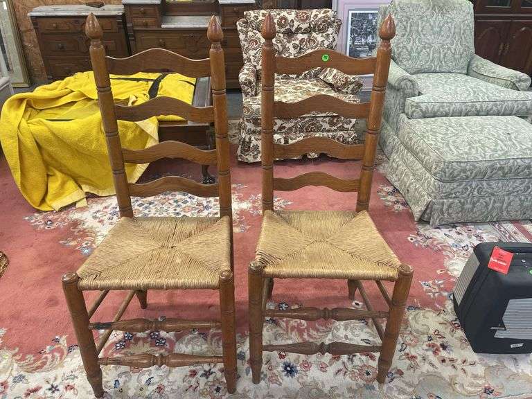 (2) Wooden Ladder Back Chairs