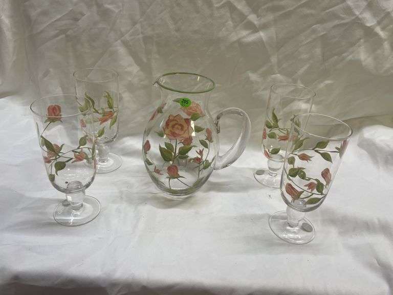Floral Pitcher with (4) Glasses