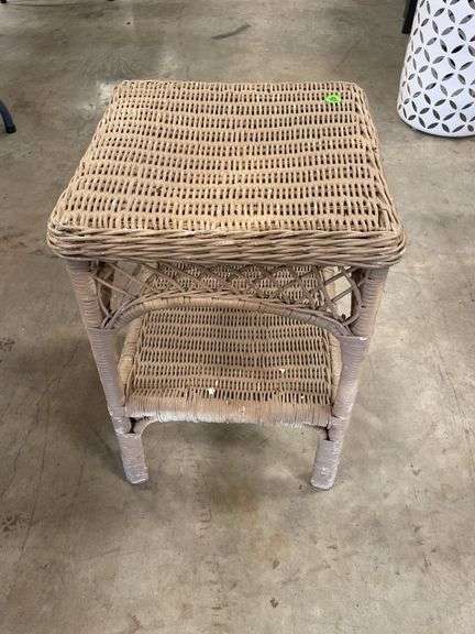 Wicker End Table with Shelf