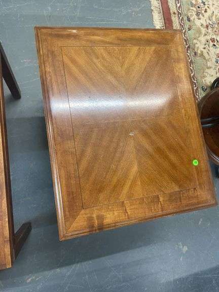 Wood Side Table with Parquetry Top