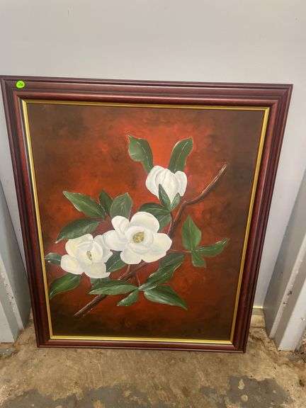 Framed Magnolia Floral Painting