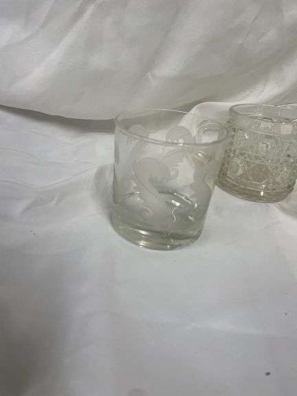 Assorted Glass Creamers and Decorated Tumbler