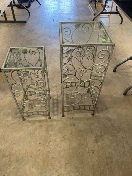 Pair of Glass Top Metal Plant Stands