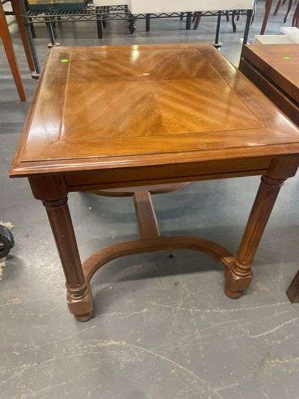 Wood Side Table with Parquetry Top