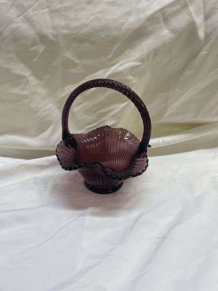 Fenton Amethyst Glass Basket with Handle