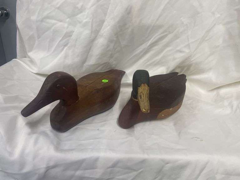 (2) Hand Carved Wooden Duck Decoys, Signed
