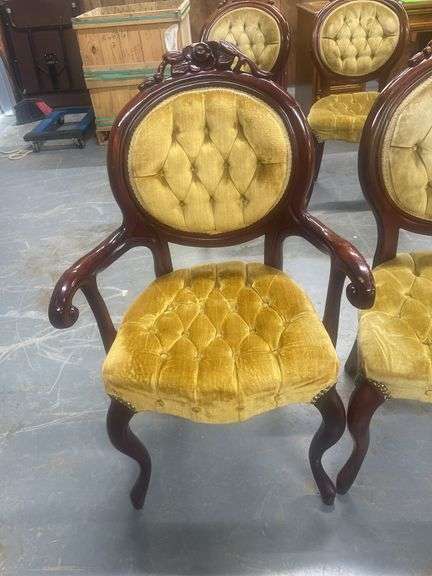 Set of Two Parlor Chairs with Gold Upholstery
