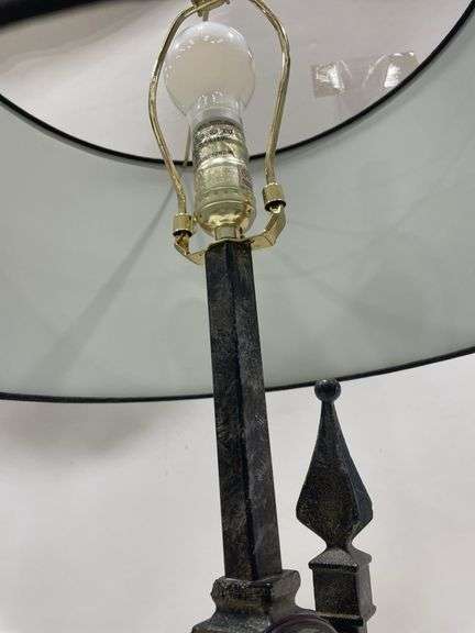 Pair of Iron Finish Table Lamps with Black Shades